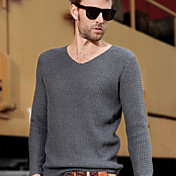 Duobilun V Neck Long Sleeve Solid Color Fashion Knitwear Shirt_140