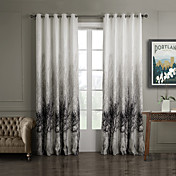 (Two Panels) Ink Painting Style Trees Energy Saving Curtain