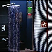 Wall Mounted Thermostatic Bathroom Shower Faucet, LED 3 Colors Rainfall Shower Head Brass Spout And Hand Shower
