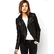 LA MODE Women's Zipper Leather Long Sleeve Coats