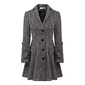 Women's Fashion Houndstooth Slim Long Tweed Coat