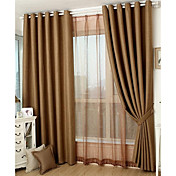 Room Darkening Faux Linen Jacquard Solid Curtain (Two Panels)