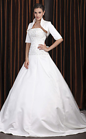 A-line Spaghetti Straps Chapel Train Satin Wedding Dress with A Wrap