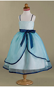 Ball Gown Spaghetti Straps Tea-length Satin Organza Flower Girl Dress