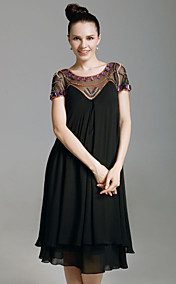 Chiffon Sheath Scoop Knee-length Cocktail Dress With Beaded Neckline