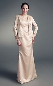 Sheath/ Column Floor-length Satin Tulle Mother of the Bride Dress With A Wrap