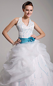 Ball Gown Halter Floor-length Satin Organza Wedding Dress 