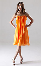 Sheath/Column Strapless Knee-length Chiffon Over Elastic Satin Bridesmaid/Wedding Party Dress 