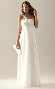 Empire One Shoulder Floor-length Chiffon Over Elastic Satin Bridesmaid/ Wedding Party Dress