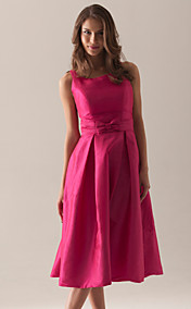 A-line Square Tea-length Taffeta Bridesmaid/ Wedding Party Dress
