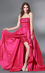 High Low A-line Strapless Taffeta And Sequin Evening/ Cocktail Dress