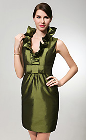 Sheath/ Column V-neck Short/ Mini Taffeta Bridesmaid Dress