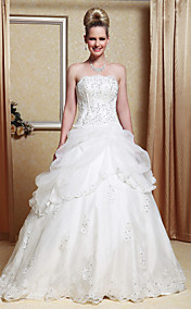 A-line Strapless Scalloped-Edged Neckline Organza Floor-length Wedding Dress 