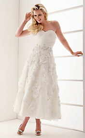 A-line Sweetheart Ankle-length Organza Wedding Dress