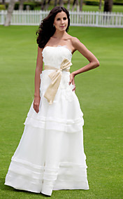 A-line Strapless Floor-length Organza Satin Wedding Dress 