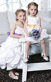 A-line Spaghetti Straps Ankle-length Taffeta Flower Girl Dress