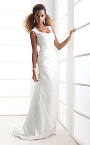 Sheath/Column Scoop Court Train Charmeuse Wedding Dress