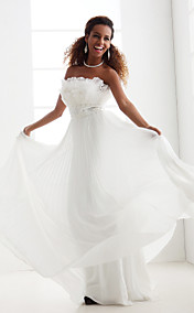 Sheath/ Column Scalloped-Edge Sweep/ Brush Train Chiffon Wedding Dress