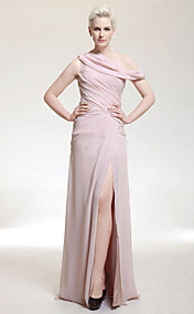 Sheath/ Column One Shoulder Floor-length Chiffon Evening Dress With Split Front