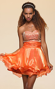 A-line Sweetheart Short/ Mini Tiered Organza Cocktail Dress