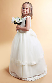 A-line Jewel Floor-length Satin Flower Girl Dress