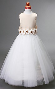 A-line Jewel Floor-length Satin Flower Girl Dress