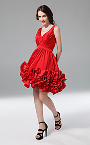 A-line V-neck Knee-length Satin Cocktail Dress