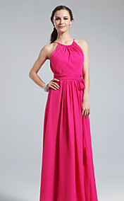 Sheath/Column Jewel Floor-length Chiffon Bridesmaid Dress 