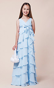 A-line V-neck Floor-length Chiffon Junior Bridesmaid Dress