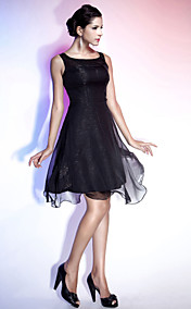 A-line Straps Knee-length Chiffon Satin Cocktail Dress 