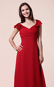 Sheath/Column V-neck Short Sleeve Floor-length Chiffon Bridesmaid Dress 