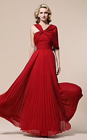 Sheath/ Column V-neck Floor-length Pleated Chiffon Evening Dress