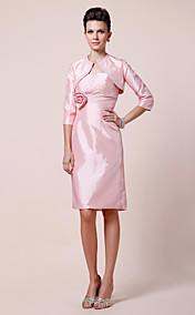 Sheath/Column Strapless Knee-length Beaded Taffeta Mother of the Bride Dress With A Wrap 