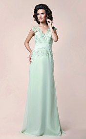 A-line V-neck Floor-length Chiffon Mother of the Bride Dress With Appliques