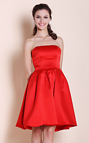 A-line Princess Strapless Knee-length Satin Bridesmaid/ Wedding Party Dress
