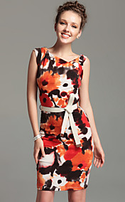 TS Asymmetric Neckline Belted Sheath Dress