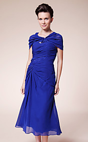 Sheath/ Column Sweetheart Tea-length Chiffon Mother of the Bride Dress With A Wrap