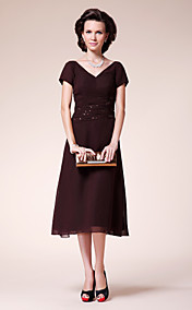 Clearance!A-line Princess V-neck Tea-length Chiffon Mother of the Bride Dress