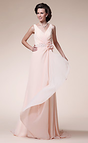 A-line V-neck Sweep/Brush Train Chiffon Mother of the Bride Dress 
