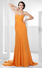 A-line Sweetheart Court Train Chiffon Evening Dress inspired by Lea Michele