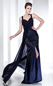 Sheath/ Column Straps Floor-length Chiffon Evening Dress With Split Front
