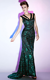 Sequined Sheath/Column V-neck Floor-length Evening Dress inspired by Scarlett Johansson 