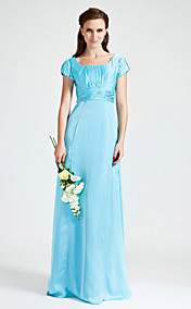 Sheath/Column Scoop Floor-length Chiffon Stretch Satin Bridesmaid Dress