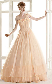  A-line One Shoulder Floor-length Organza Wedding Dress