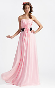 A-line Strapless Floor-length Chiffon Bridesmaid Dress