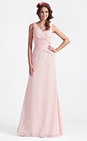 A-line V-neck Floor-length Chiffon Bridesmaid Dress With Criss-Cross Bodice