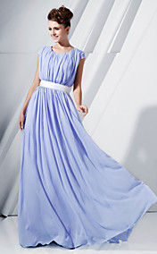 A-line Scoop Floor-length Chiffon Evening Dress