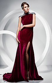 Trumpet/ Mermaid High Neck Sweep/ Brush Train Velvet Evening Dress