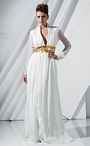 Chiffon Sheath/Column V-neck Sweep Train Evening Dress inspired by Leelee Sobieski