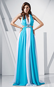 Sheath/ Column V-neck Sweep/ Brush Train Chiffon Evening Dress